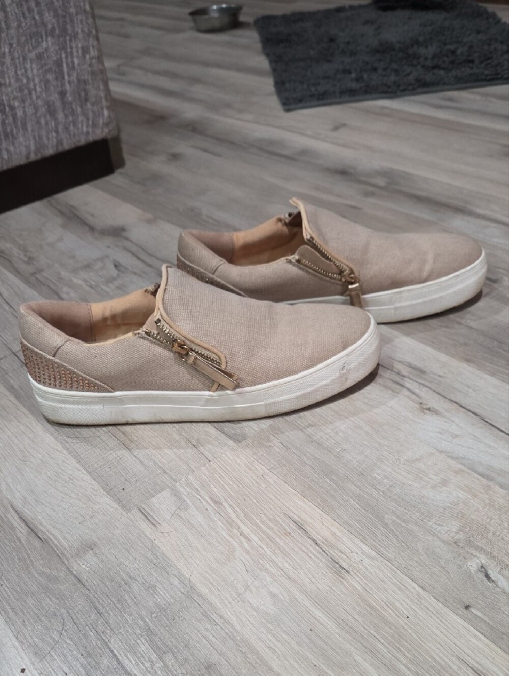 'Not Rated' Beige Slip-On Sneakers with Side Zip